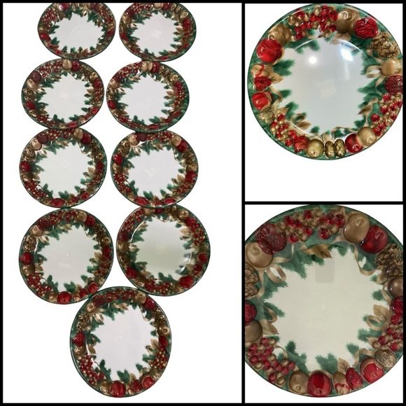 Vintage Set Of 9 Melamine 15”x15”Festive Holiday Large Round Serving 3D Platters - Picture 3 of 15